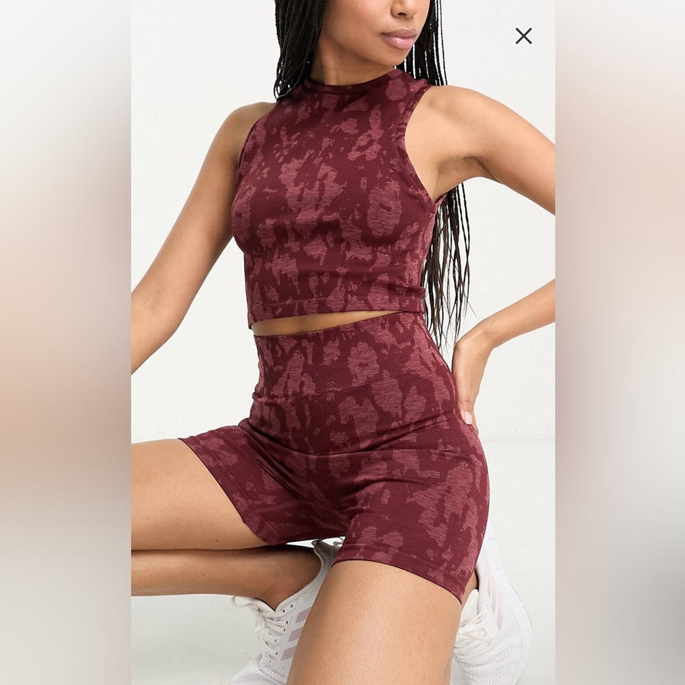 NEW without tags- ASOS Burgandy Camo Seamless Tank and Shorts Set